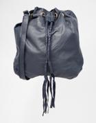 Carpisa Leather Bucket Bag With Tassels - Blue