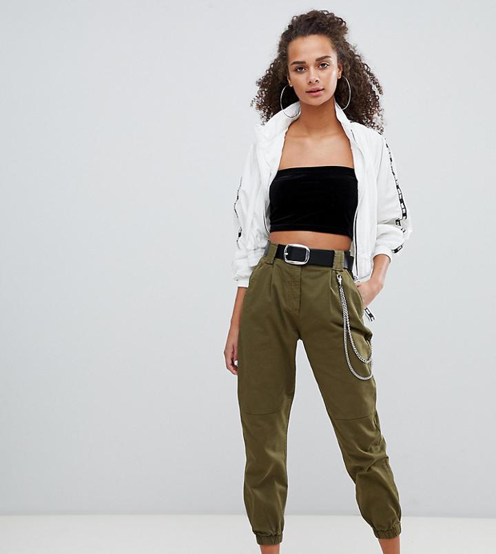 Bershka Chain Detail Cargo Pants In Khaki
