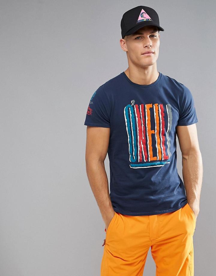 O'neill Reissue Heritage Logo T-shirt Slim Fit In Navy - Navy