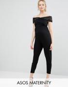 Asos Maternity Lace Bardot Wrap Jumpsuit - Black
