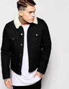 Asos Denim Jacket With Fleece Collar In Black - Black