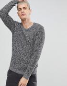 Selected Homme Knitted Sweater With Mixed Yarn Detail - Black