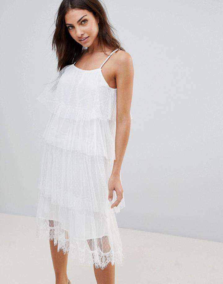 The English Factory Sleeveless Mesh Layered Midi Dress - White