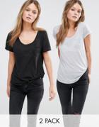 New Look 2 Pack Jersey Pocket Front Tee - Gray