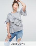 Asos Curve T-shirt With Ruffle & Bow Detail - Gray