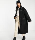 Asos Design Tall Patent Binding Fleece Maxi Coat In Black