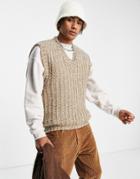 Asos Design Fluffy Knitted Vest In Brown