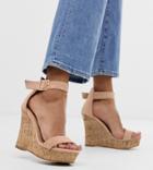 Glamorous Exclusive Blush Wood Effect Wedge Sandals