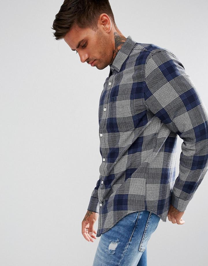 Original Penguin Check Shirt Flannel Heritage Slim Fit In Blue - Blue