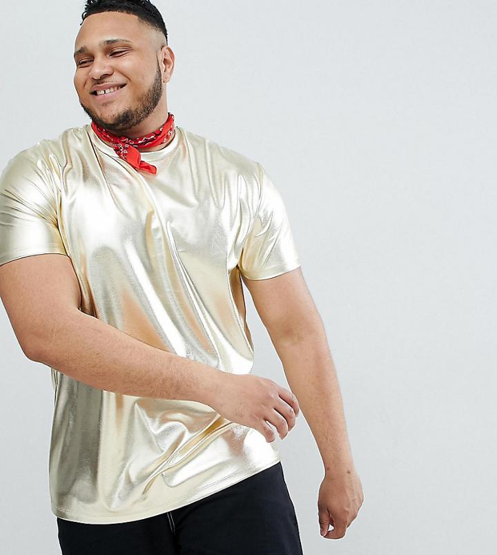 Asos Design Festival Plus Relaxed Longline T-shirt In Gold Metallic - Gold