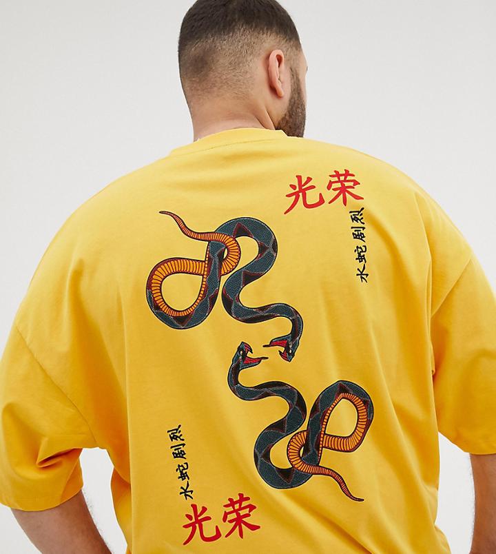 Asos Design Plus Oversized T-shirt With Back Snake Print-orange