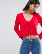 Asos Ruffle Top With Tie Front - Red
