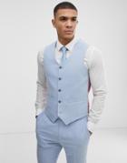 Asos Design Wedding Skinny Suit Vest In Blue Cross Hatch - Blue