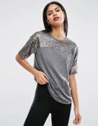 Asos T-shirt With Sequin Yoke In Boxy Fit - Multi