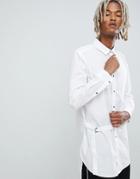 Asos Design Longline Shirt With Strap Detail In White - White