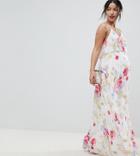 Asos Design Maternity Pleated Maxi Dress In Rose Floral Print - Multi