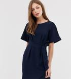 Closet Tie Front Dress With Kimono Sleeve-navy