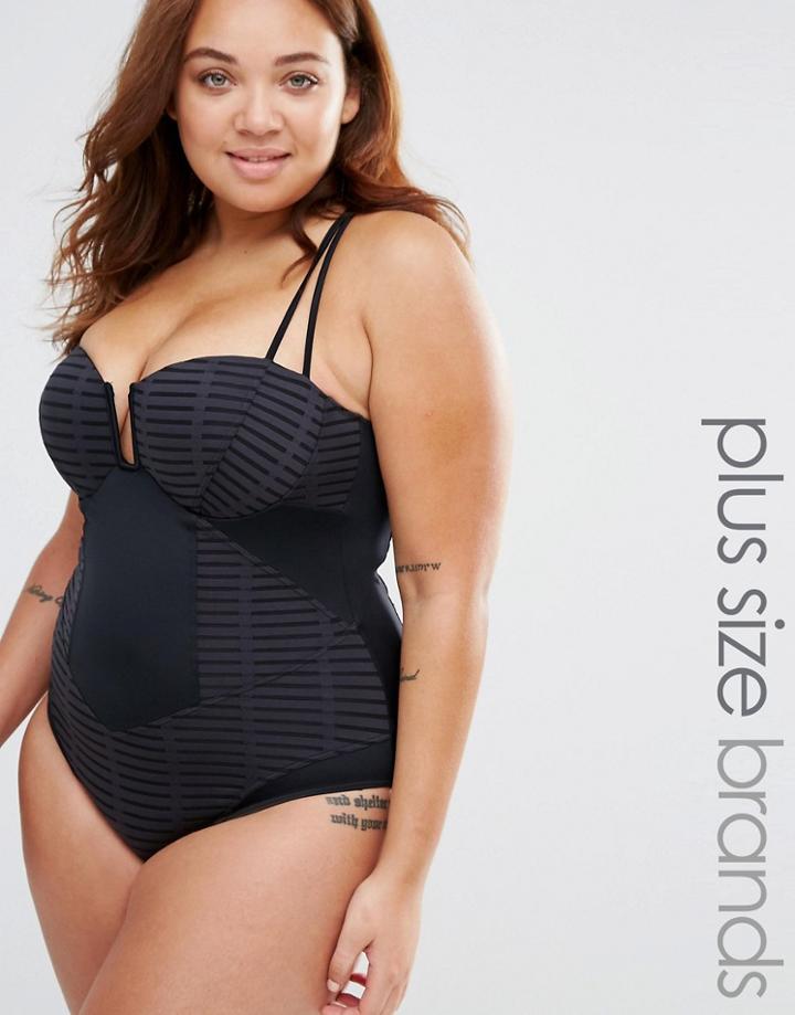 Robyn Lawley Burn Out Cross Strap Swimsuit - Black