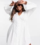 Asos Design Curve Button Front Beach Mini Dress In Cotton-white