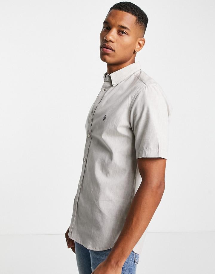 French Connection Short Sleeve Oxford Shirt In Stone-neutral