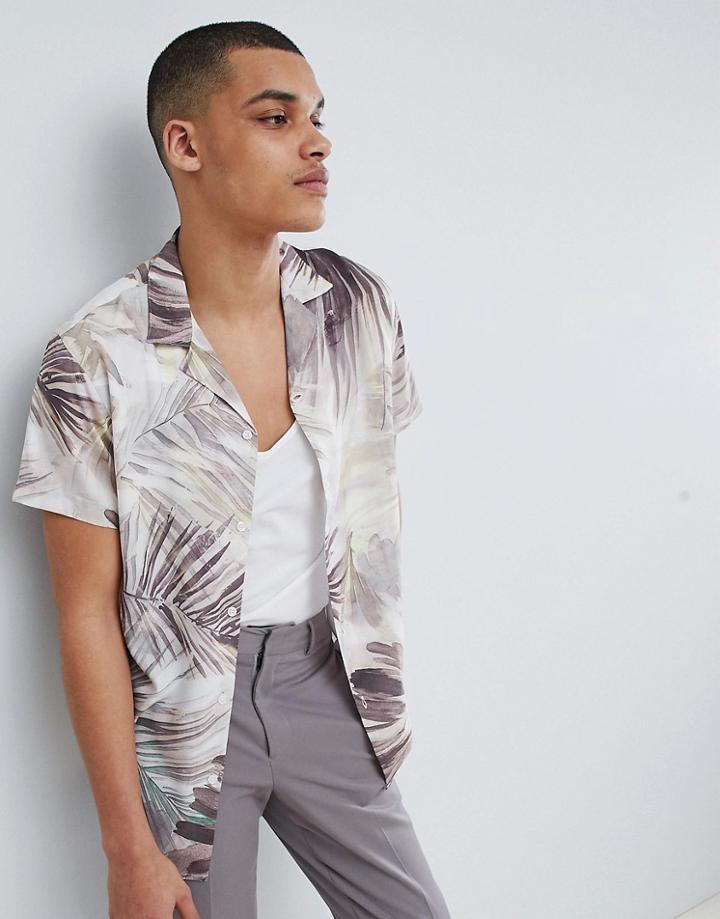 Selected Homme+ Shirt With All Over Print And Revere Collar - White