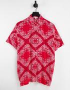 Topshop Paisley Oversized Short Sleeve Souvenir Shirt In Red