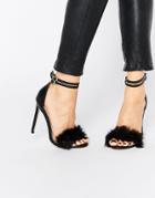 Little Mistress Monroe Faux Fur Ankle Strap Heeled Sandals - Black