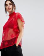 Y.a.s Cille High Neck Lace Blouse - Red