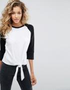 Asos Top With Contrast Sleeve And Knot Detail - White