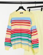 Daisy Street Relaxed Sweater In Rainbow Knit Stripe-multi