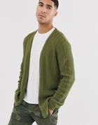 Asos Design Lightweight Cable Cardigan In Khaki