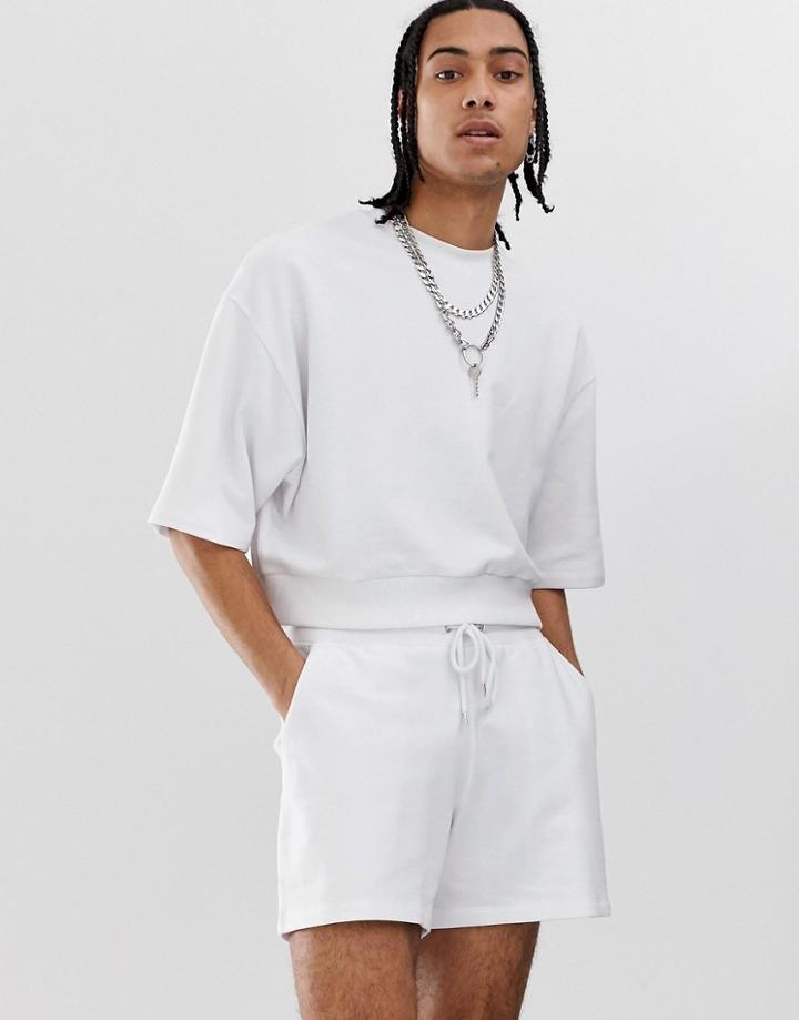 Asos Design Crop Oversized Tracksuit/shorts In Shorter Length In White - White