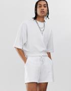 Asos Design Crop Oversized Tracksuit/shorts In Shorter Length In White - White
