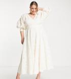Asos Edition Curve Floral Organza Midi Dress In Cream-white