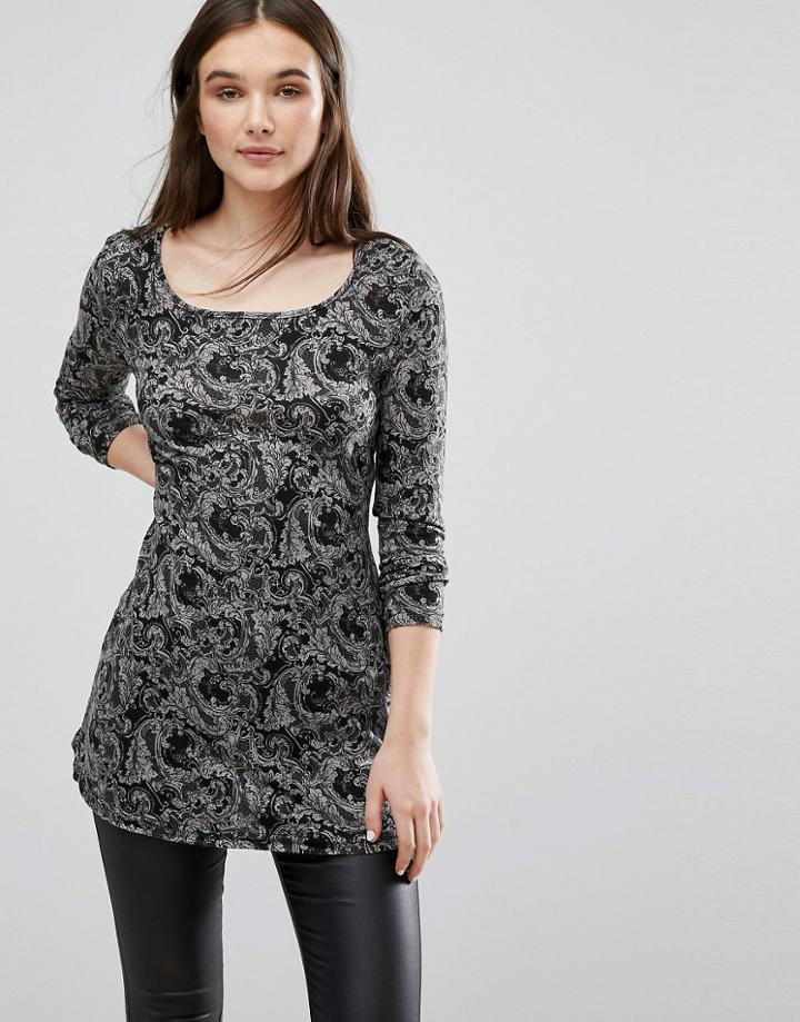 Qed London Paisley Print Top - Gray