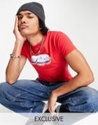 Reclaimed Vintage Inspired Unisex Shrunken T-shirt With St Anton Graphic In Washed Red