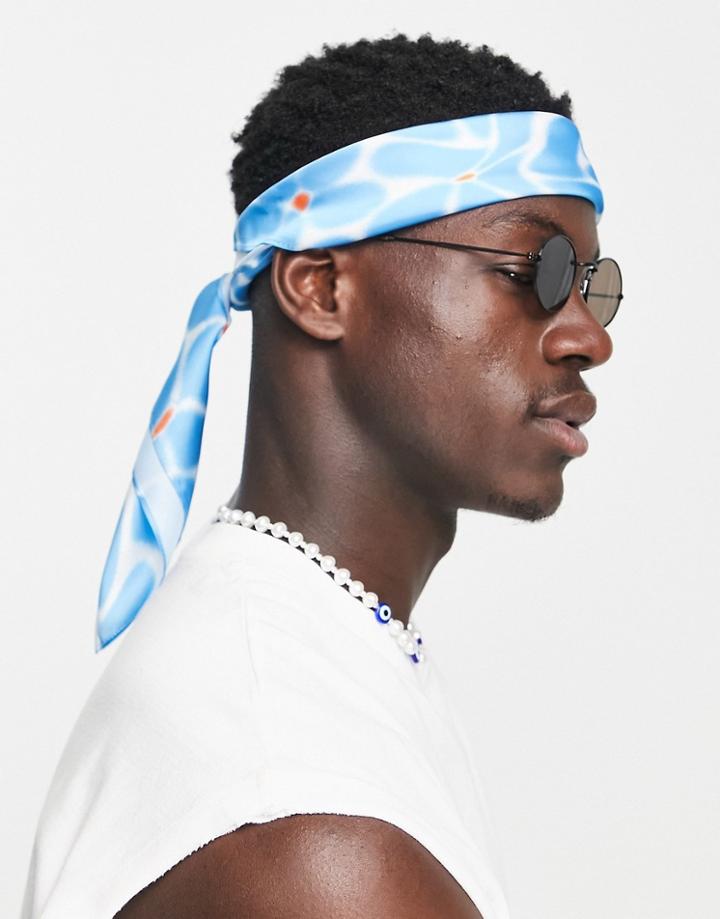 Asos Design Head Scarf In Abstract Blue Floral Print-multi