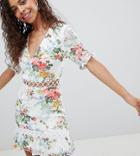 Parisian Petite Floral Dress With Lattice Inserts - White