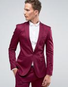 Asos Super Skinny Suit Jacket In Cotton Sateen In Berry-purple