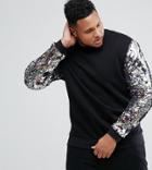 Asos Plus Sweatshirt With Rainbow Sequin Sleeves - Black