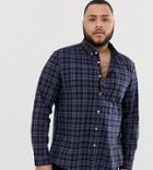 Asos Design Plus Regular Fit Check Shirt In Navy And Gray - Navy