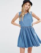Rolla's Washed Denim Drop Waist Dress - Blue