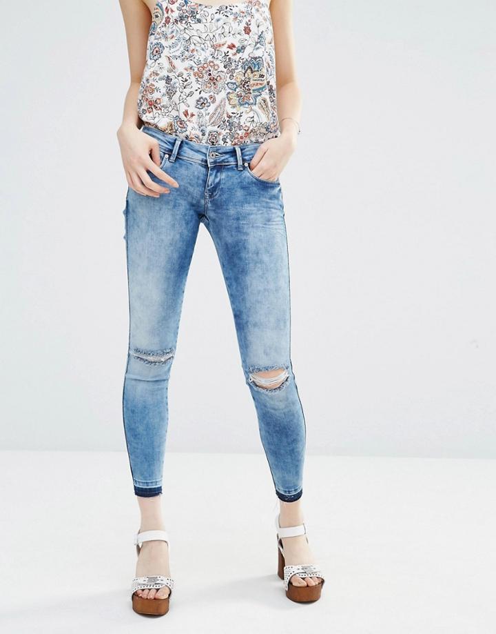 Only Skinny Jeans With Ripped Knees - Blue