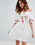 Floozie Off The Shoulder Embroidered Beach Dress - Multi