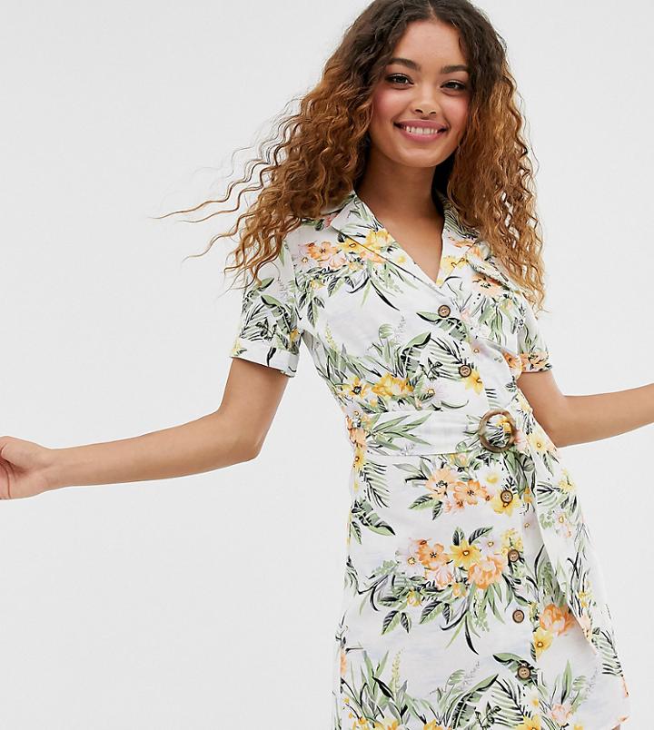 Miss Selfridge Petite Utility Dress In Tropical Print-multi