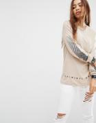 Criminal Damage Oversized Long Sleeve Top With Front Logo - Nude