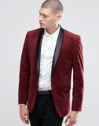 Farah Skinny Velvet Blazer With Shawl Lapel - Burgundy