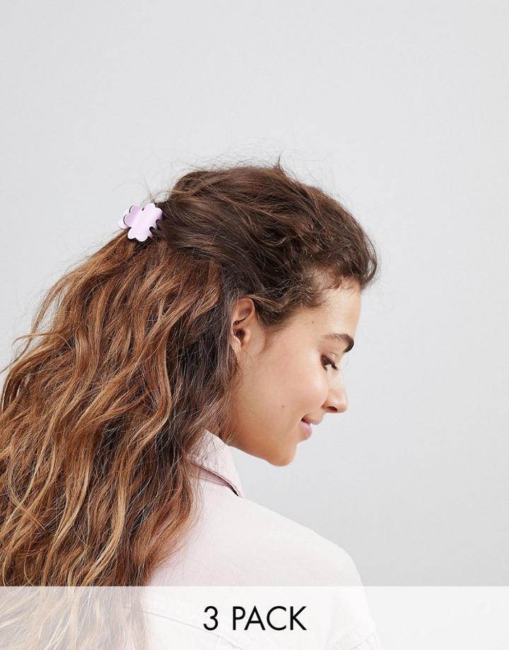 Asos Pack Of 3 Mixed Pastel Hair Claw Clips - Multi