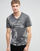 Firetrap Washed Skull Printed V Neck T-shirt - Black