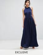 Little Mistress Frill Halter Neck Maxi Dress - Navy